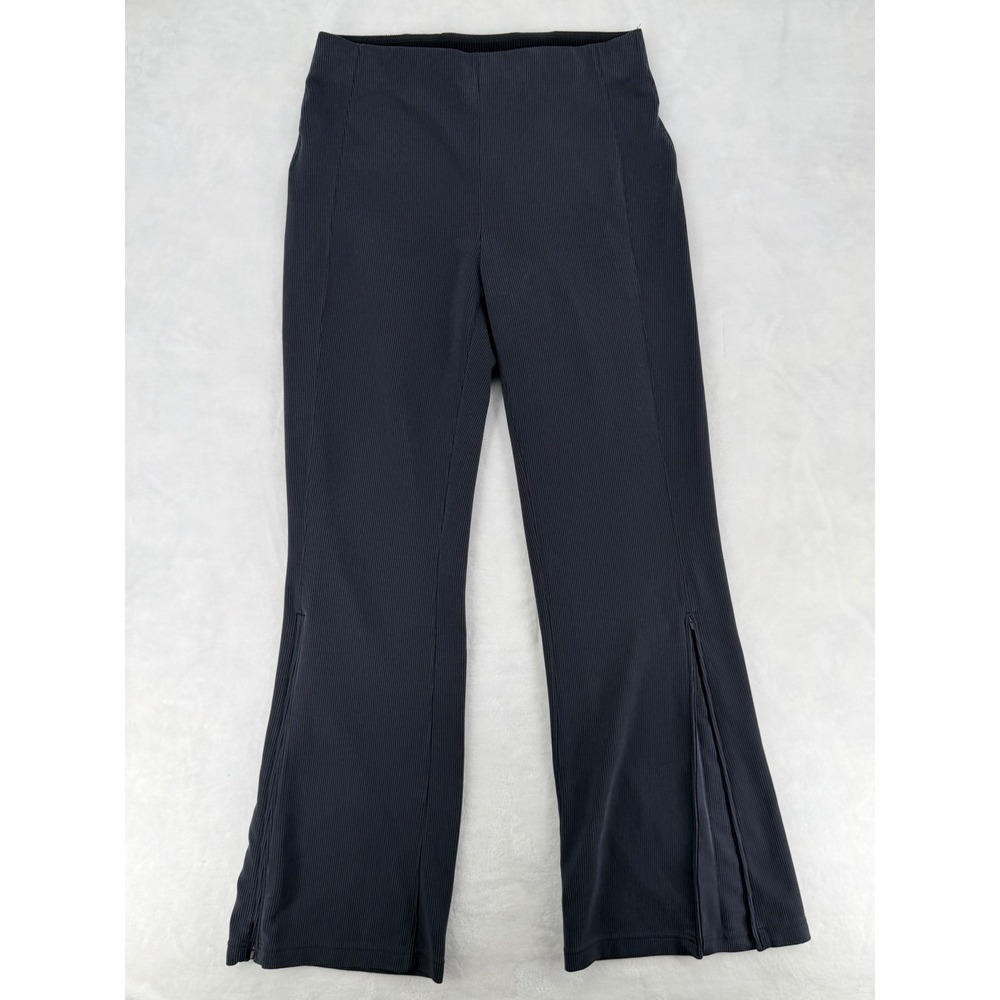 Lululemon Brushed Softstreme Ribbed Zip-Flared Pant Grey Black Size 12 LWSEUBS